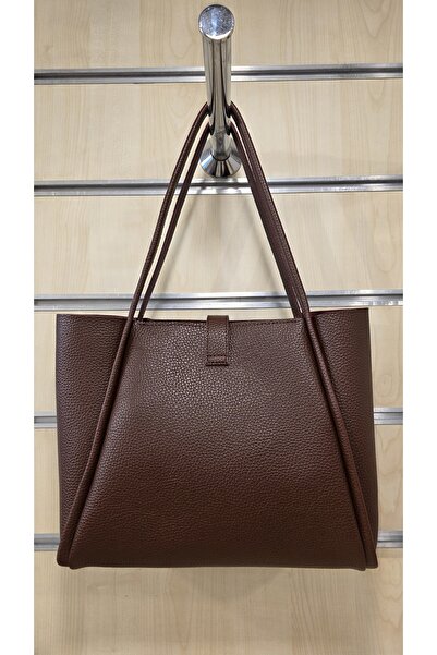 VİENCA Women's Large Shoulder Bag with Faux Leather Lock Detail