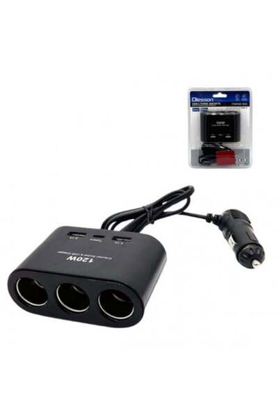 Olesson Adaptor triplu pentru brichetă auto 1653 cu 2 porturi USB și 1 port Type-C