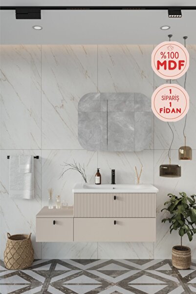 BALNEOM Nil 115 cm %100 Mdf Lavabolu Banyo Dolabı + Ayna