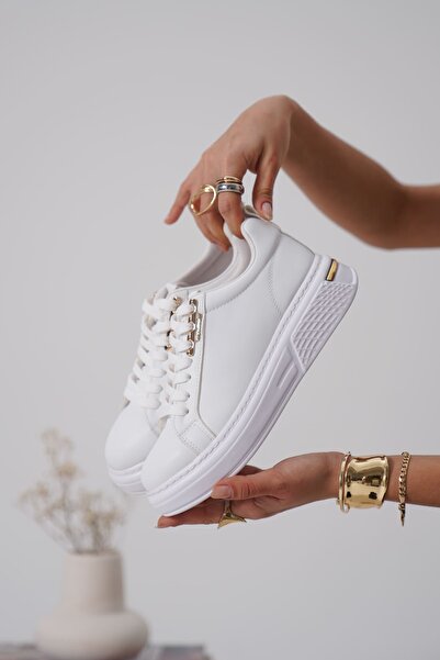 Zerenyus Nova Premium Women's White Sneaker with Gold Detail