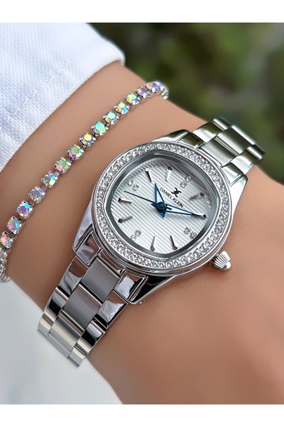 Daniel Klein Orijinal Oval Taşlı Kadın Kol Saati Gümüş Renk Bileklik Hediyeli