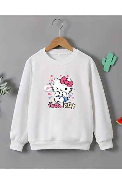 haha Kız Çocukları için Hello Kitty Baskılı Uzun Kollu T-shirt
