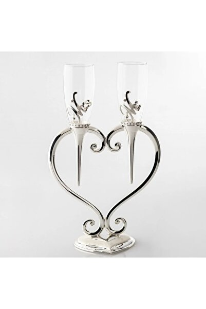 ORIAN طقم كؤوس زفاف على شكل قلب فضي
