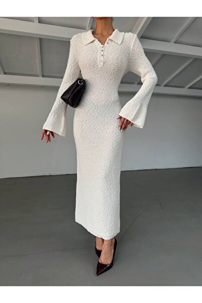 BOUQUET OF TULİP Polo Yaka Düğmeli Dokulu Elbise