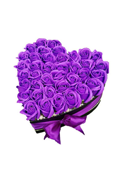 velve Aranjament floral inima cu trandafiri de sapun Special L, mov si alb