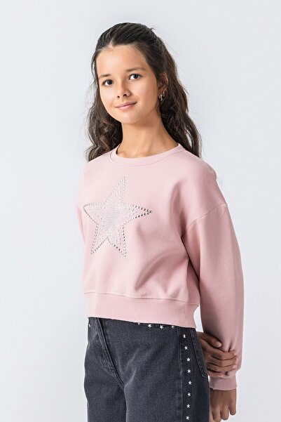 DMB BOYS & GIRLS Kız Çocuk Taş Detaylı Yıldız Baskılı Sweatshirt