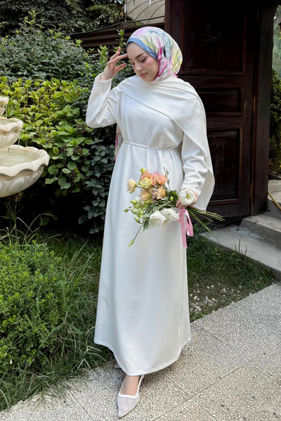 Ceylan Otantik White Shawl Collar Dress