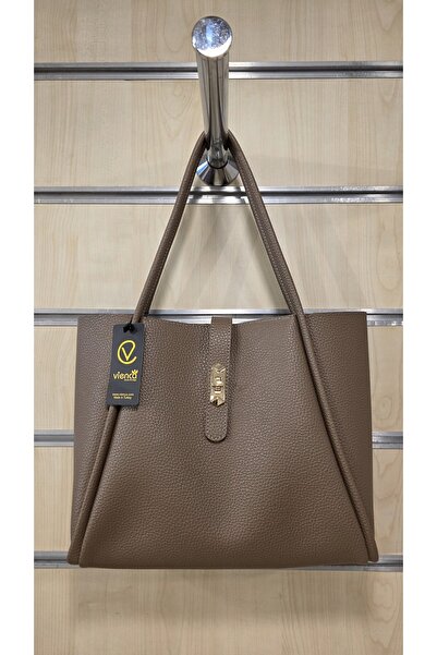 VİENCA Women's Large Shoulder Bag with Faux Leather Lock Detail