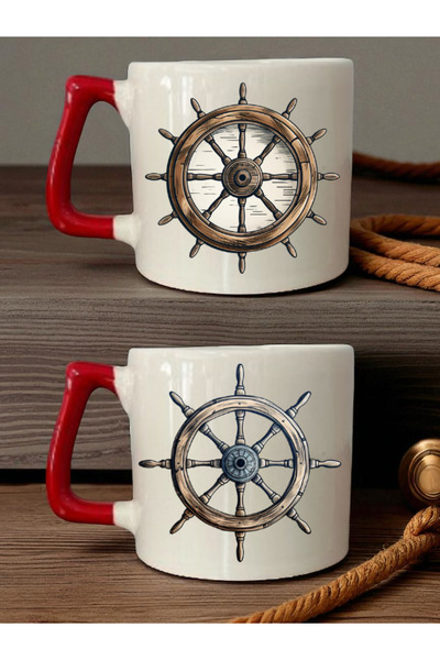 lili hediyelik Ship's Wheel Printed 2-Piece Mug - Teacher's Day Gift for Men, Graduation Gifts