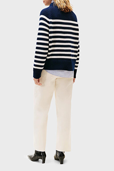 Tommy Hilfiger Çizgili Relaxed Fit Yarım Balıkçı Yaka Kazak KAZAK WW0WW46759 0BD