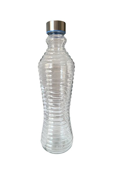 VonaHome Metal Kapaklı Cam Su Şişesi - Halka Tasarımlı 8x30cm - 1 Lt