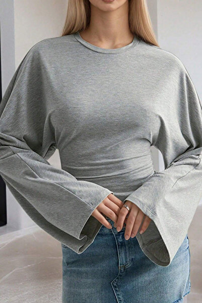 BLUE STREET بلوزة نسائية طويلة الأكمام بخصر ضيق