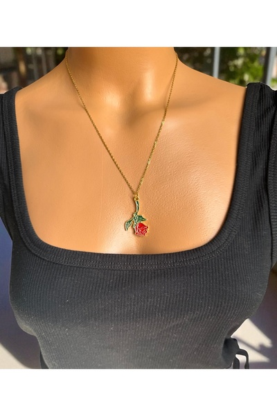 WhimsyWhite Reverse Rose Red Gold Steel Necklace - Elegant Handmade Women's N...