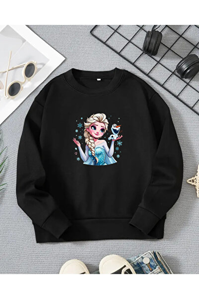 haha Kız Çocukları için Elsa Baskılı Uzun Kollu T-shirt