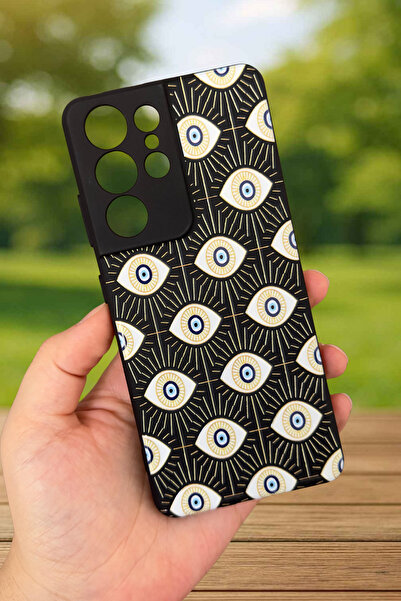 Vip Case Samsung Galaxy S21 Ultra Uyumlu Evıl Eye Desenli Silikon Darbe Emici Klasik Korumalı Rubber Kılıf