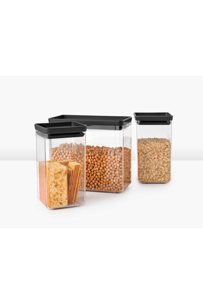 Brabantia Tasty+ Stackable Storage Boxes 1008879, 2x1.6l+1x3.5l, BPA Free, Tight Closure, Dark Grey