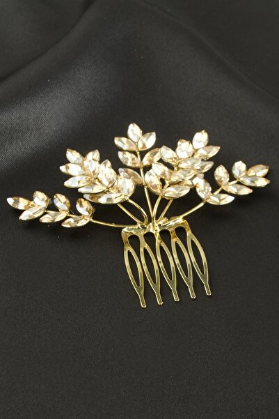 Genel Markalar Yaprak Kristal Taşlı Taraklı Yan Toka