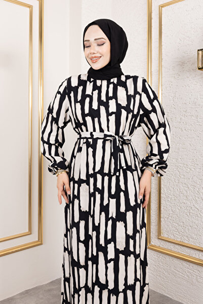 Tesettür Dünyası Crew Neck Viscose Dress Tsd250218 Stone Color