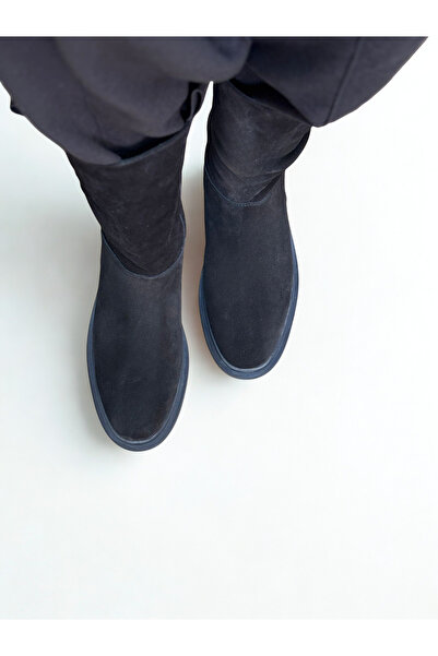 NE&VE SHOES Siyah Süet Hakiki Deri Körüklü Rahat Kadın Günlük Çizme