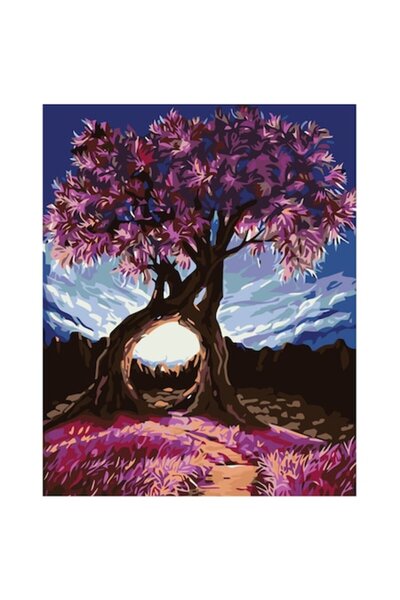 Painting by numbers Set pictura pe numere Purple tree, panza bumbac pe rama l...