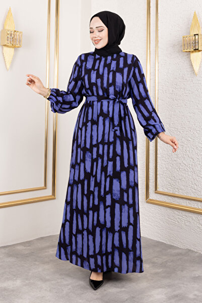 Tesettür Dünyası Bisiklet Yaka Viskon Elbise TSD250218 Mor