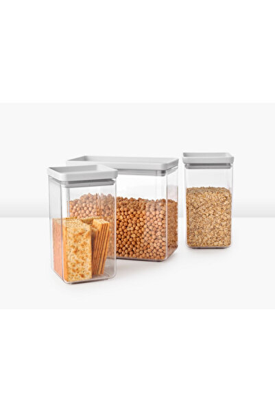 Brabantia Tasty+ Stackable Storage Boxes 1008880, 2x1.6l+1x3.5l, BPA Free, Tight Closure, Light Grey