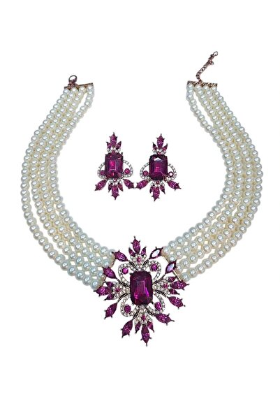 TMD AKSESUAR Queen Charlotte Galibarda Colorful Zircon Stone Glass Pearl Necklace Choker and Earrings