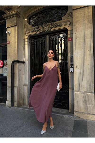 dolu butik Women's V-Neck Thin Strap Long Dress