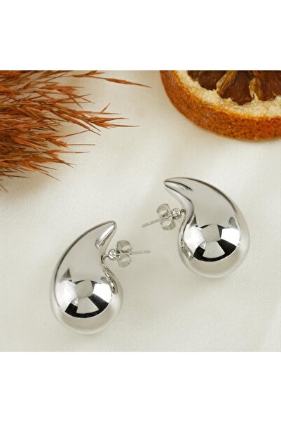 Marsilyan Hande Erçel Metal Curved Water Drop Earrings 2 cm Ilkel-Bjt940