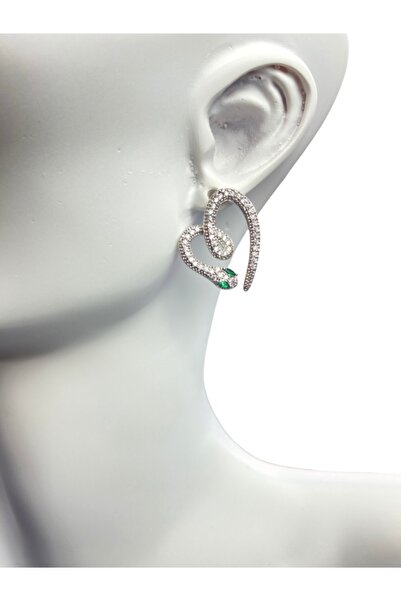 Mazzy Gümüş Taşlı Çelik Yılan Kalp Küpe