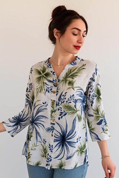 citycenterfashion Women's Plus Size Fold Sleeve Shirt Blouse cty-akc-uzd1 100% Cotton Organic Linen