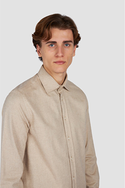 PAUL&SHARK Men's Regular Fit Shirt Collar Long Sleeve Beige Shirt 15313131Cf-207