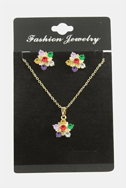 TakÇalıştır Flower Zircon Stone Set Necklace Zircon Stone Necklace Stylish De...