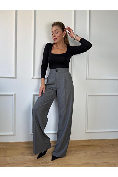 Size Özgü Gray Wide-Leg Palazzo Pants