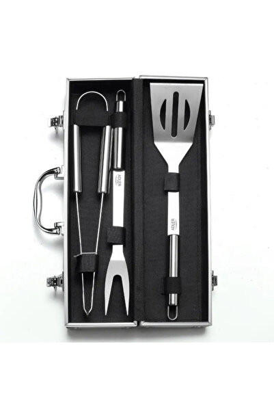 adler AD 6729 BBQ Utensil Set, 4 Pieces, Stainless Steel, Aluminum Case, Hanging Holes, Silver