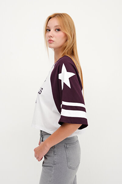 Addax Text Printed Crop T-Shirt P10421-W9