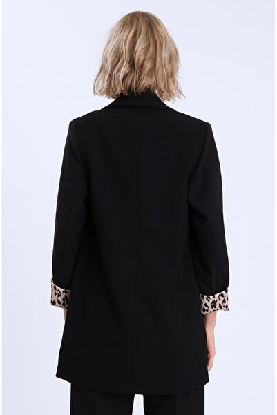 SESABUTİK Leopar dokunuşlu siyah Blazer