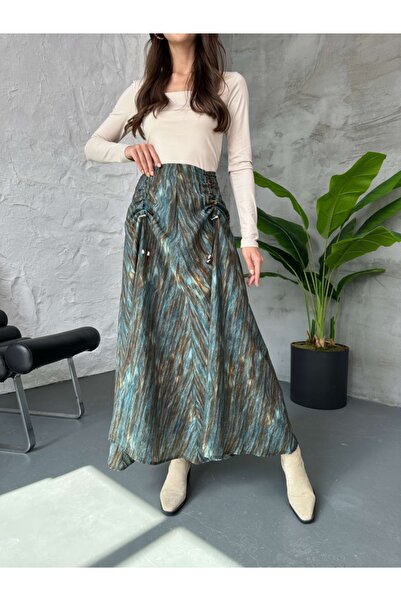 Elif Özbey Butik Петроль-синя спереду зі збірками спідниця