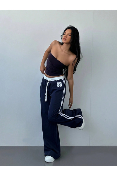 Touz Moda 89 Number Oversize Φούτερ με λεπτομέρεια με κορδόνι στη μέση, μπλε ναυτικό χρώμα, φαρδύ κομμάτι