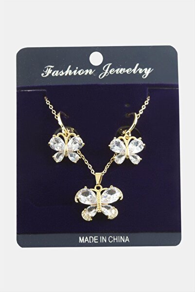 TakÇalıştır Butterfly Zircon Stone Set Necklace Zircon Stone Necklace Stylish...