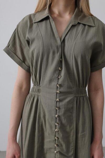 novafems Κοντομάνικο φόρεμα με κουμπί μπροστά Χακί