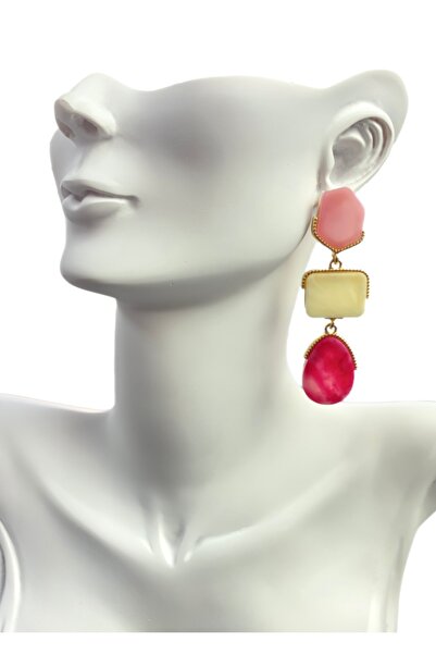 Mazzy Colorful Stone Dangle Steel Earrings