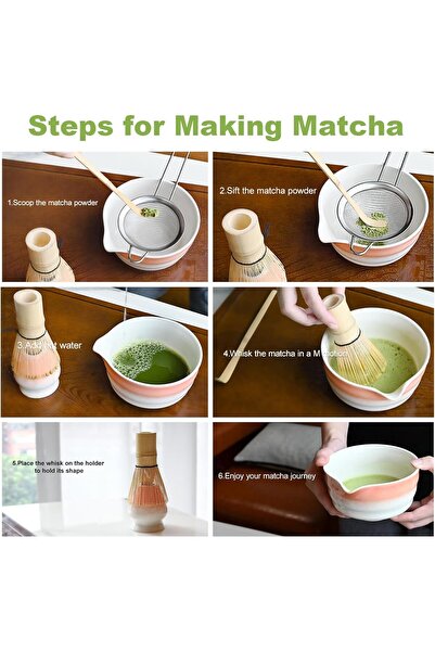 X LOT مجموعة شاي ماتشا اليابانية تتضمن وعاء، منخل، خفاقة، حامل، مغرفة من الخيزران، مجموعة ماتشا سيراميكية - 5 قطع