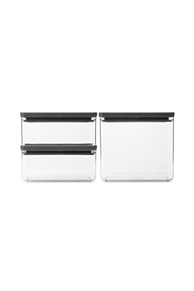 Brabantia Tasty+ Stackable Storage Boxes 1008881, 2x1.5l+1x3.5l, BPA Free, Tight Closure, Dark Grey