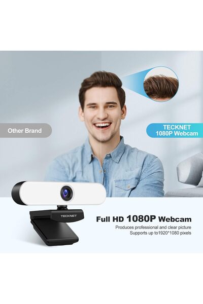 TECKNET 1080P Webcam with Microphone for Desktop, Streaming Webcam with 3-Level Brightness