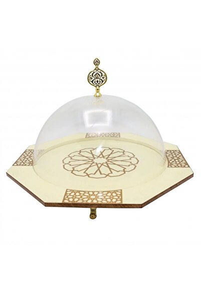 ORIAN طبق كيك خشبي مثمن الشكل مع غطاء أكريليك