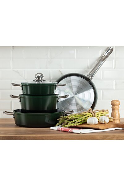 Madame Coco Titanium Professional Tencere Seti 7 Parça 1ktncr014118-22-26-26cm-yeşil
