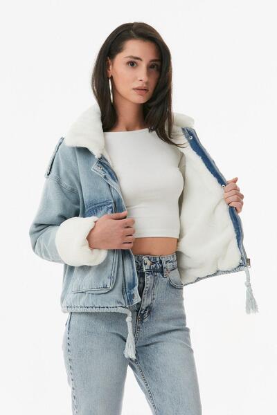 TUTveAL Collection Fur-Lined Denim Coat, Fur Coat, Denim Coat, Fur Jeans, Denim Jacket, Fur-Lined Coat