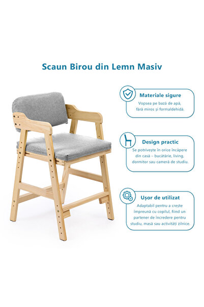 Onuvio ® scaun înalt din lemn, reglabil, cu trepte, scaun de masă sau de studiu pentru copii - Gri