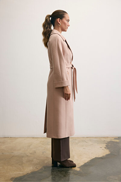 KENT Long Powder Coat with Belted Button Detail